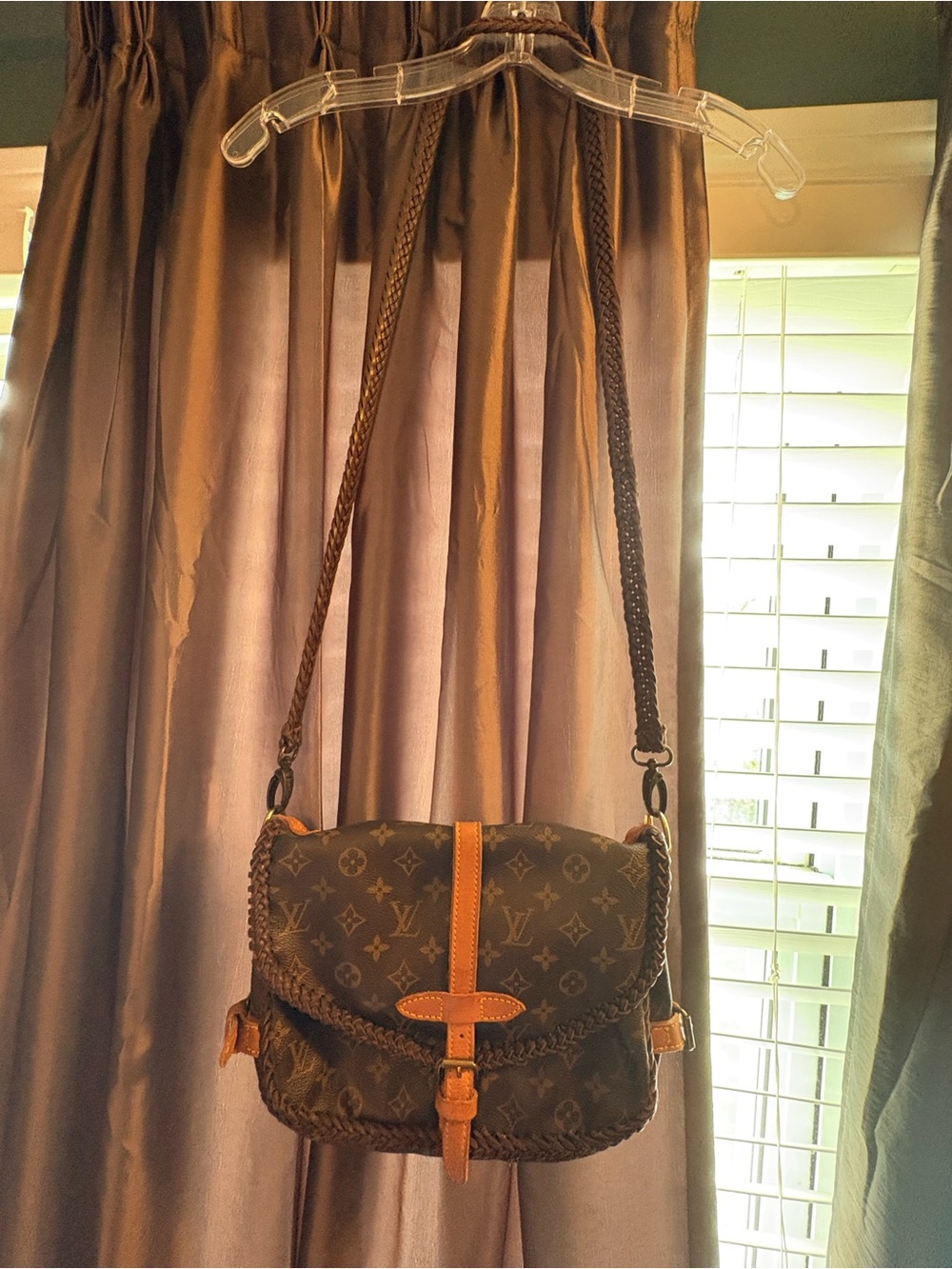 Reclaimed Louis Vuitton Brown Monogram Crossbody with Tan Trim and Braided Strap